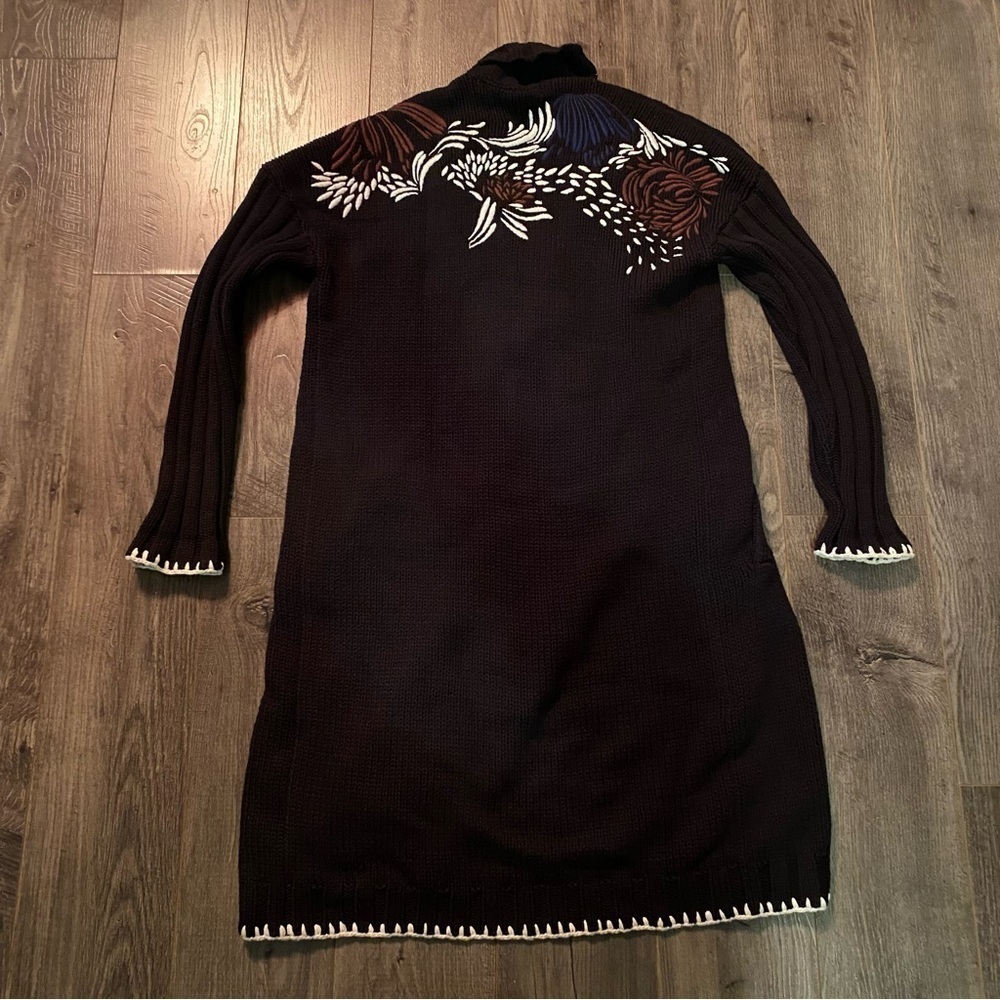 Guess knit long cardigan open front embroidered floral details heavy - Picture 7 of 16